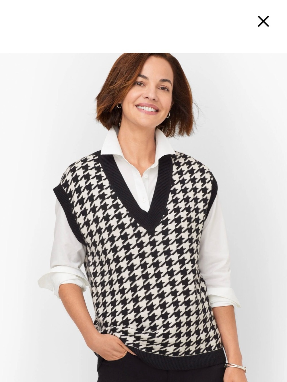 Talbots Black & White Houndstooth Knit Vest